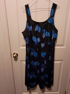 George Black Midi Dress with Blue Floral Print